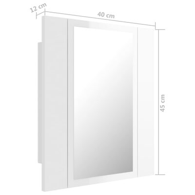 vidaXL vannasistabas spoguļskapītis ar LED, balts, 40x12x45 cm, akrils