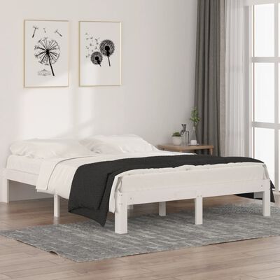 vidaXL gultas rāmis, balts, priedes masīvkoks, 140x190 cm