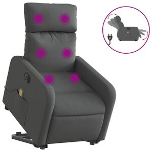 vidaXL elektrisks masāžas krēsls, paceļams, atgāžams, pelēks audums