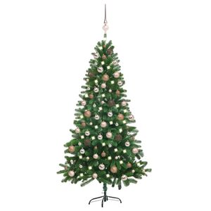vidaXL izgaismota Ziemassvētku egle ar rotājumiem, zaļa, 150 cm