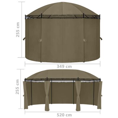 vidaXL dārza nojume ar aizkariem, 520x349x255 cm, pelēkbrūna, 180g/m²