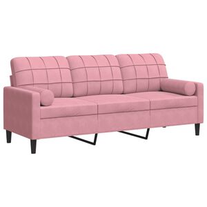 vidaXL trīsvietīgs dīvāns ar spilveniem, rozā, 180 cm, samts