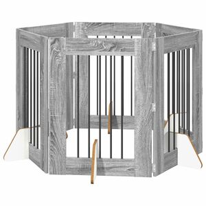 vidaXL Suņu vārti ar statīviem 6 pcs Pelēks Sonoma ozols 60 x 80 cm