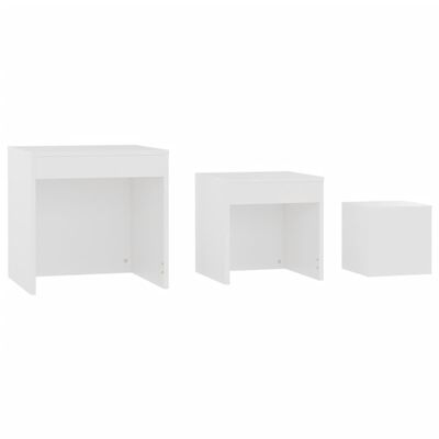 vidaXL galdiņi, 3 gab., sabīdāmi, balti, skaidu plāksne