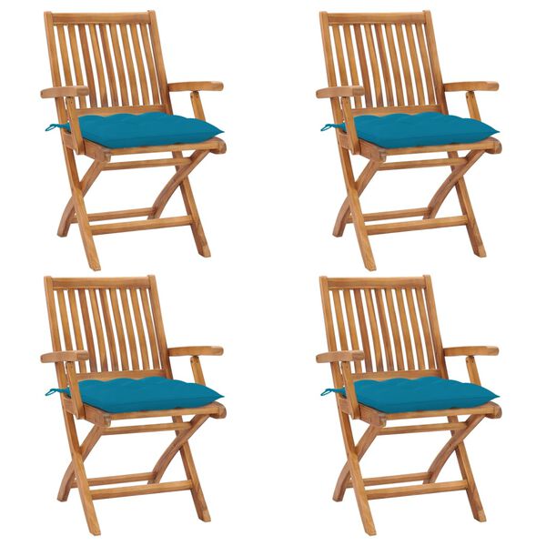 vidaXL saliekami dārza krēsli ar matračiem, 4 gab., masīvs tīkkoks