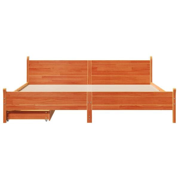 vidaXL gulta bez matrača, vaska brūnas, 200x200 cm, priedes masīvkoks