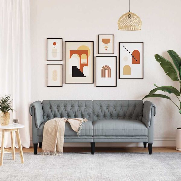 vidaXL divvietīgs Chesterfield dīvāns, gai&scaron;i pelēks audums