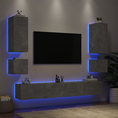 vidaXL TV sienas skapīši ar LED, 6 gab., betona pelēki