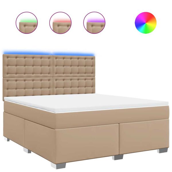 vidaXL atsperu gulta ar matraci, kapučīno, 180x200 cm, mākslīgā āda