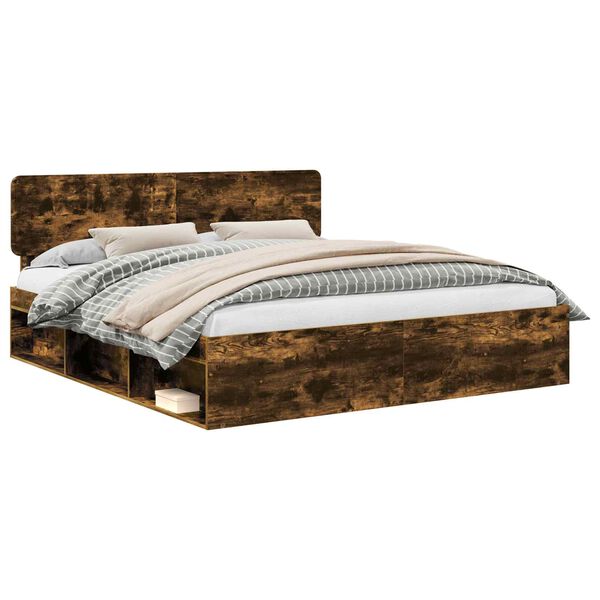 vidaXL Gultas rāmis Dūmaka ozols 180 x 200 cm Ciets priedes koks