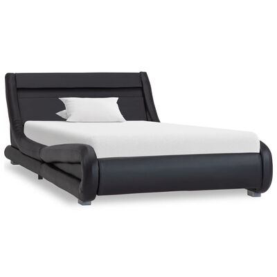 vidaXL gultas rāmis ar LED, melns, 90x200 cm, mākslīgā āda