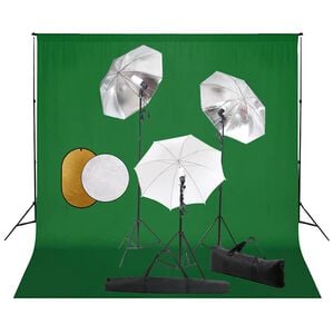 vidaXL fotostudijas komplekts &ndash; lampas, lietussargi, fons, reflektori