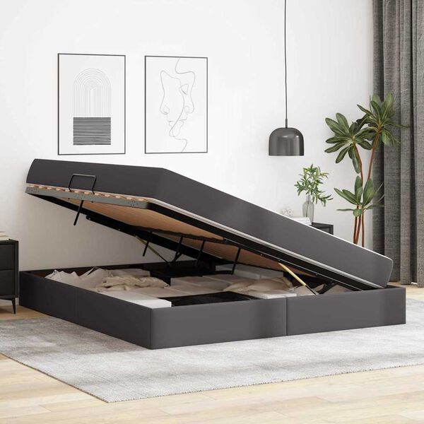 vidaXL Gulta ar uzglabā&scaron;anas vietu un matraci 2 pcs Pelēka Āda