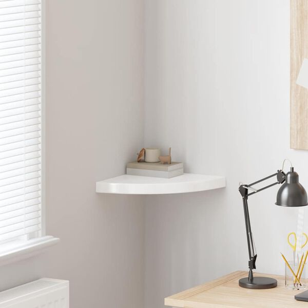 vidaXL stūra sienas plaukts, spīdīgi balts, 35x35x3,8 cm, MDF