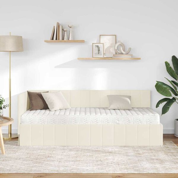 vidaXL Stūra gultas rāmis ar matrači ar matraci 2 pcs Krēmkrāsa Samts