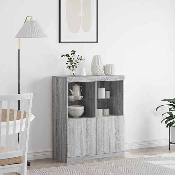 vidaXL kumode, pelēka ozolkoka krāsa, 81x37x100 cm, inženierijas koks