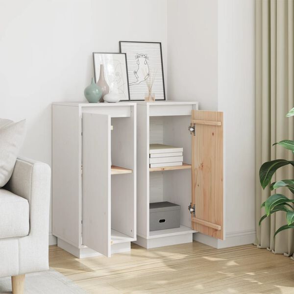 vidaXL kumodes, 2 gab., baltas, 31,5x34x75 cm, priedes masīvkoks