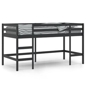 vidaXL bērnu gulta ar trepēm, melna, 90x200 cm, priedes masīvkoks