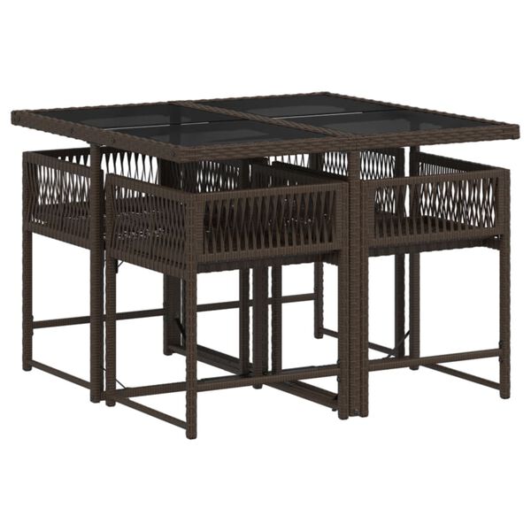 vidaXL 5-daļīgs dārza mēbeļu komplekts ar matračiem, PE rotangpalma