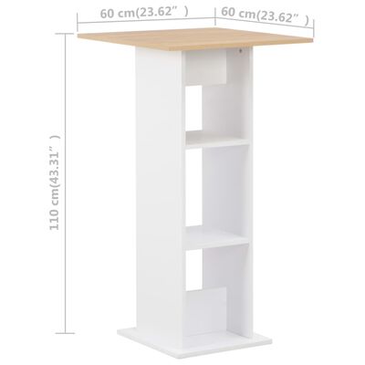 vidaXL bāra galds, 60x60x110 cm, balts un ozolkoka krāsas