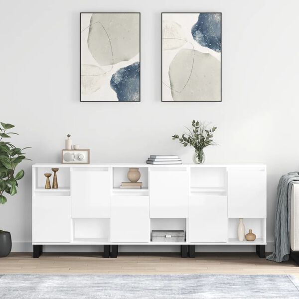 vidaXL kumodes, 3 gab., spīdīgi baltas, inženierijas koks