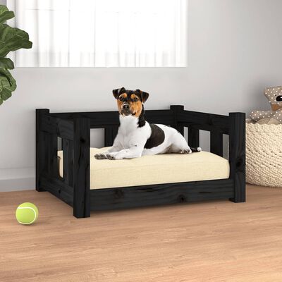 vidaXL suņu gulta, melna, 55,5x45,5x28 cm, priedes masīvkoks