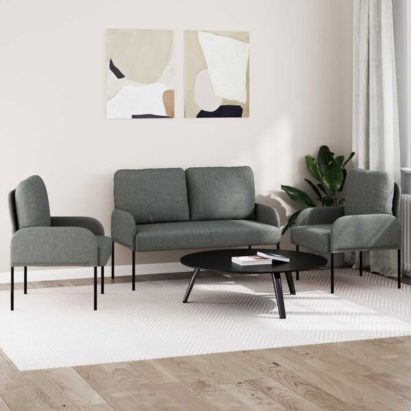vidaXL Dīvāna komplekti 3 pcs Tum&scaron;i pelēks 115 x 56 x 80 cm Saplāksnis