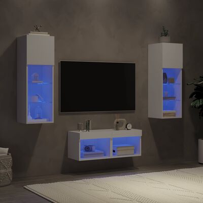 vidaXL TV sienas skapīši ar LED, 4 gab., balti