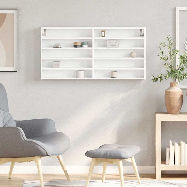 vidaXL vitrīnas skapis, balts, 100x8,5x50 cm, konstruēts koks