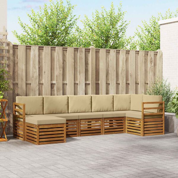 vidaXL Stūru dīvānu komplekts ar spilvenu 7 pcs Dabisks un bē&scaron;s