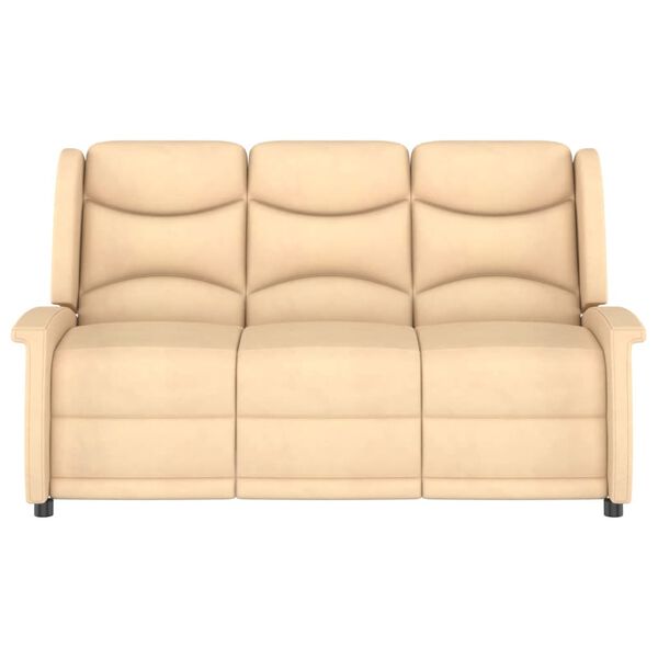 vidaXL trīsvietīgs masāžas krēsls, atgāžams, krēmkrāsas audums