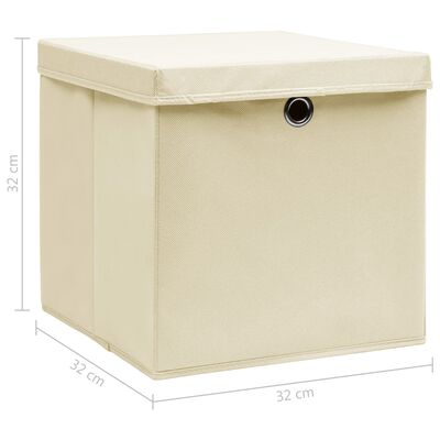 vidaXL uzglabāšanas kastes ar vāku, 4 gab., krēmkrāsas, 32x32x32 cm