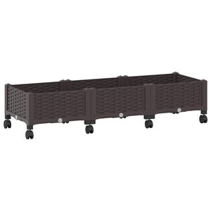 vidaXL Dārza podiņ&scaron; ar riteņiem Brūna 120 x 40 x 29 cm PP