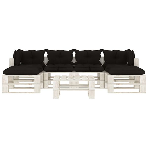 vidaXL 7-daļīgs dārza pale&scaron;u mēbeļu komplekts, melni matrači, koks