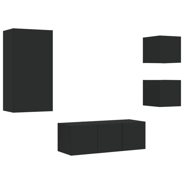 vidaXL 5-daļīgs TV skapī&scaron;u komplekts ar LED, melns, inženierijas koks