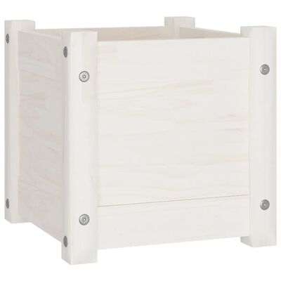 vidaXL dārza puķu kaste, balta, 31x31x31 cm, priedes masīvkoks