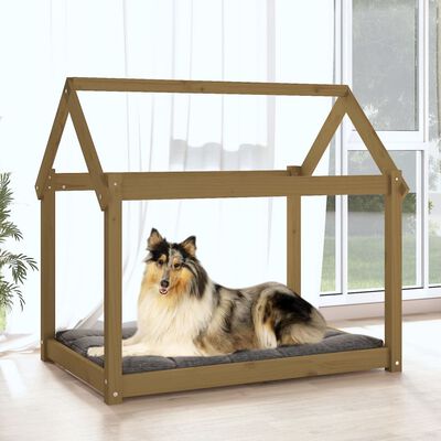 vidaXL suņu gulta, medus brūna, 101x70x90 cm, priedes masīvkoks