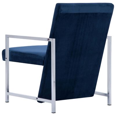 vidaXL atpūtas krēsls ar hromētām kājām, zils samts