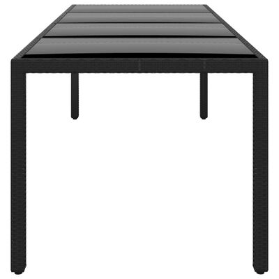 vidaXL dārza galds, 250x100x75 cm, melns, rūdīts stikls, PE rotangpalma