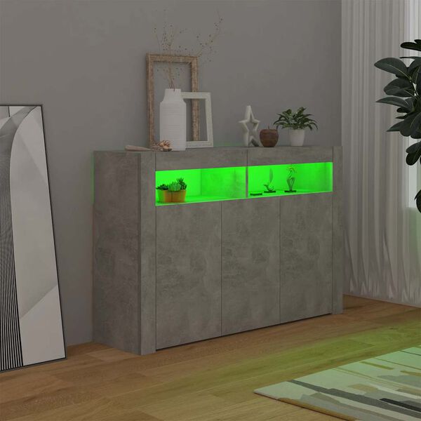 vidaXL kumode ar LED lampiņām, 116x30x75 cm, betona pelēka