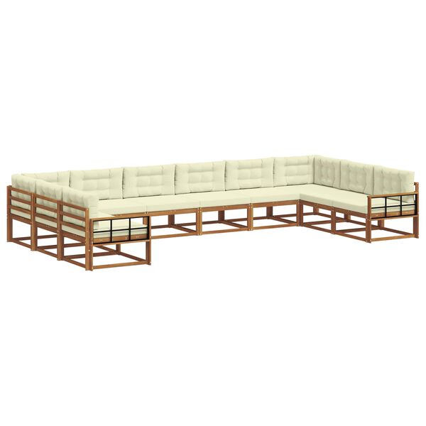 vidaXL Āra dīvānu komplekts ar spilvenu 10 pcs Dabisks un krējuma