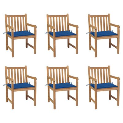 vidaXL dārza krēsli, koši zili matrači, 6 gab., masīvs tīkkoks
