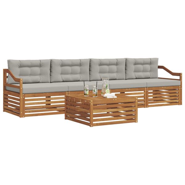 vidaXL Āra dīvānu komplekts ar spilvenu 5 pcs Dabīgs un gai&scaron;i pelēks