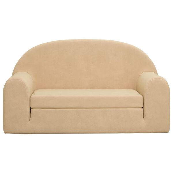 vidaXL divvietīga bērnu dīvāngulta, krēmkrāsas, mīksts plī&scaron;s