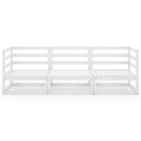 vidaXL trīsvietīgs dārza dīvāns, balts priedes masīvkoks