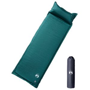 vidaXL pa&scaron;piepū&scaron;ams kempinga matracis, spilvens, vienvietīgs, zaļ&scaron;