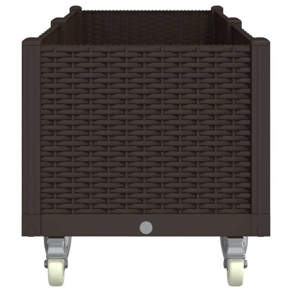 vidaXL dārza puķu kaste ar riteņiem, brūna, 160x50x54 cm, PP
