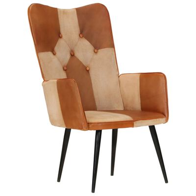 vidaXL atpūtas krēsls, brūns, krēmkrāsas, dabīgā āda