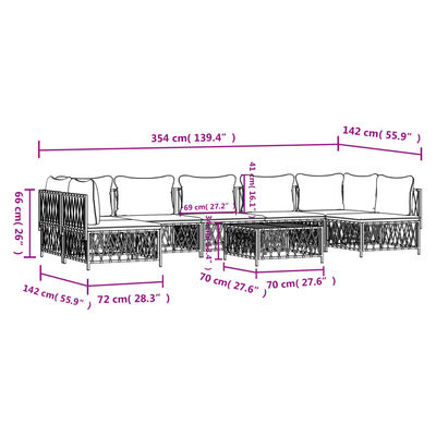 vidaXL 8-daļīgs dārza mēbeļu komplekts ar matračiem, PE tērauds