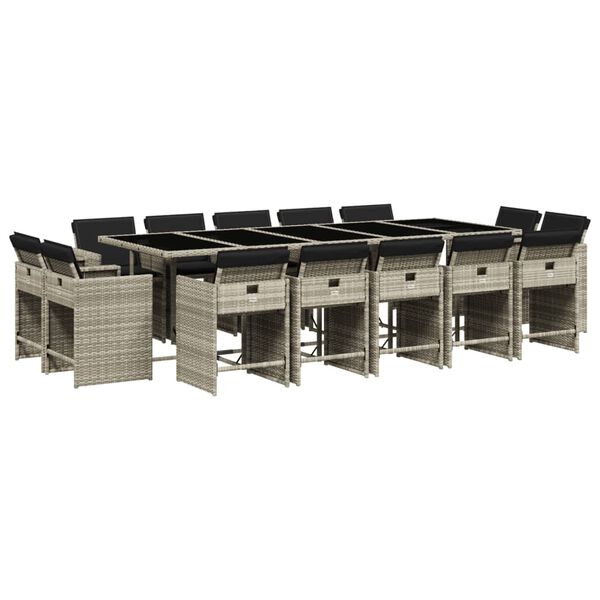 vidaXL 15-daļīgs dārza mēbeļu komplekts ar matračiem, gai&scaron;i pelēka PE